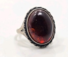 Beautiful Vintage Sterling Silver 925 Oval Orange Amber Ladies Ring Size 6