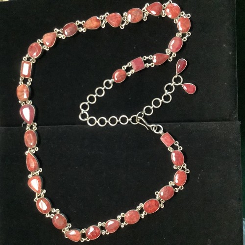 GENUINE FACETED RUBY GEMSTONES AND SILVER NECKLACE /BELT 53 INCH 925 - Picture 12 of 12