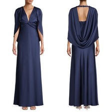 NEW AIDAN MATTOX Navy SATIN Twist Front COWL BACK Draped EVENING DRESS GOWN US 2