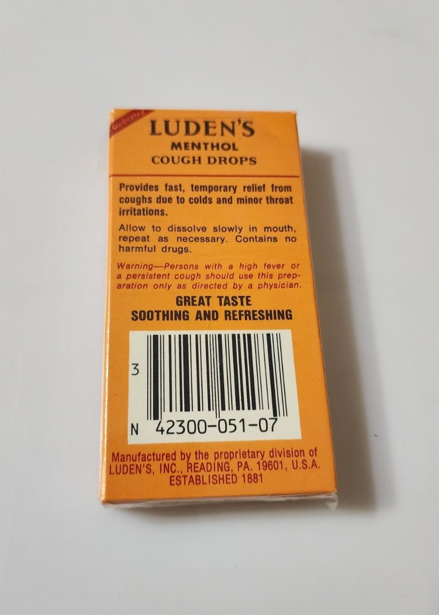 Vintage Luden's Cough Drop Box Menthol Medicated Drops 1970s? 20 cents
