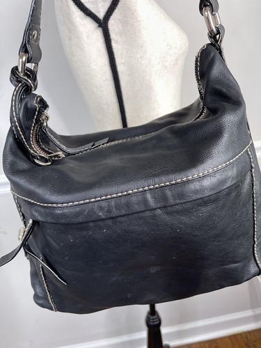 Fossil Leather Tote Handbag Satchel Black Pebbled Shoulder Bag Multi Pocket - Picture 8 of 13