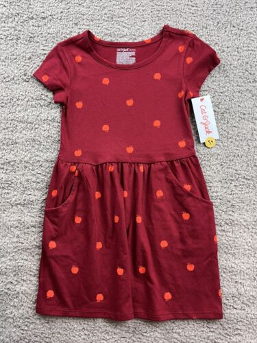 Cat & Jack Girl's Size XS (4-5) Short Sleeve Knit Dress Red Apple
