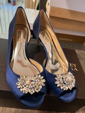 Badgley Mischka MACIE Jeweled Heel Navy Satin Open Toe Size 7  W/Bag  Orig. Box
