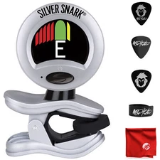 Snark SIL-1 Silver Clip-On Chromatic Tuner with Guitar Picks Cable Tie and Cloth