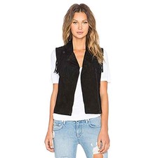 Revolve Sanctuary Size Medium Suede Leather Black Moto Western Vest 