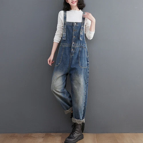 Damen Freizeit Denim Hose Latzhose Overall Enganliegende Jeans Knöchellang - Bild 4 von 9