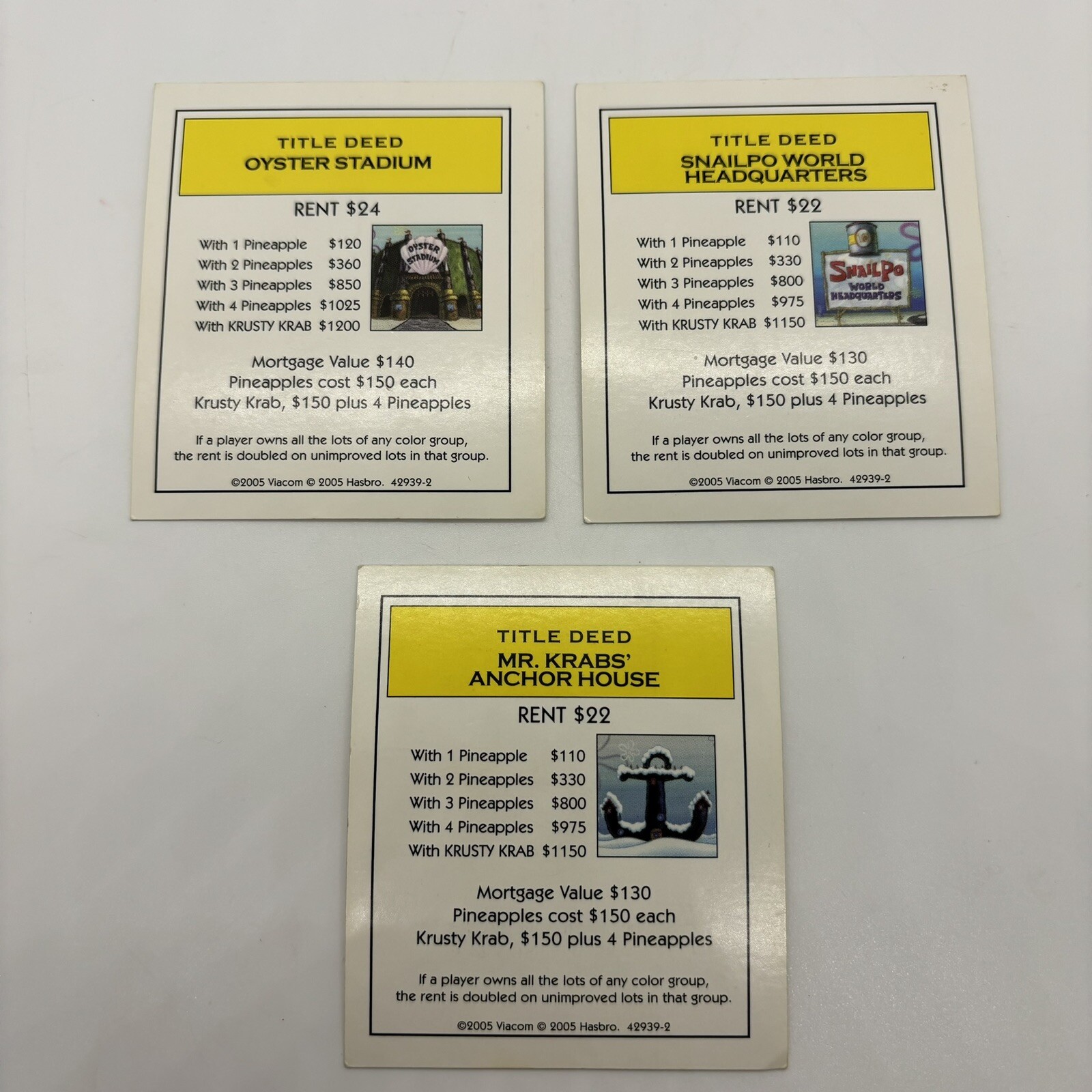 Monopoly SpongeBob SquarePants Replacement Cards Yellow