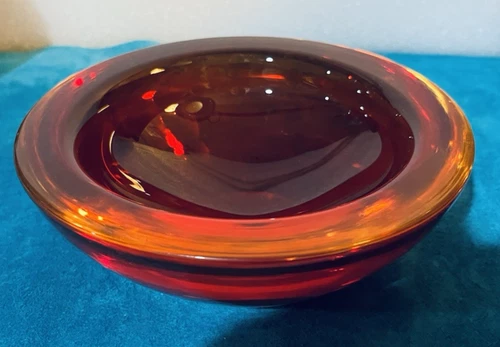 Vintage Murano Venetian Italian Glass Geode Bowl Archimede SEGUSO RED AMBER