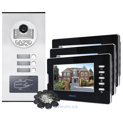 Homsecur 7 Zoll Video Türklingel Kit mit Metall HD Kamera für 3 flache Eingangssicherheit
