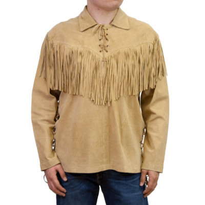 Herren American Coat Westernkleidung einzigartig hellbraun Wildleder Cowboy Fransen Native Jacke