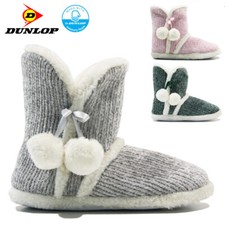 LADIES DUNLOP MEMORY FOAM SLIPPERS WINTER FUR SLIP ON WARM WINTER BOOTIE SIZE