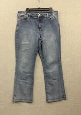 NYDJ Jeans Womens 18 Blue Rhinestone Denim Bootcut Floral Embroidered USA Made