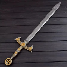 The Knights Templar | Crusader Sword Custom Handmade Damascus Steel With Leather