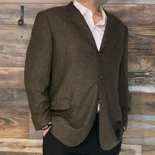 Joseph Abboud Mark Shale Silk Wool Brown Geometric Blazer Sport Jacket Size 46L