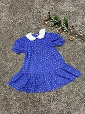 Vintage Little Girls JC Penny Blue Floral Lace Collar Dress Size 6