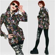 Women's Gothic Punk Floral Skeletons Hoodie Hooded Zip Jacket Alternative