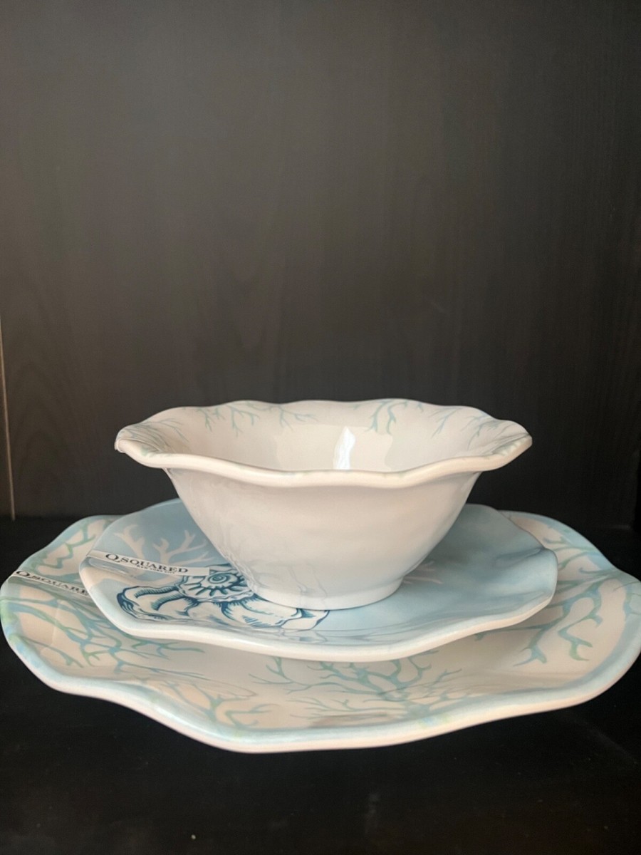 Q Squared Captiva Melamine 12PC DINNERWARE SET~ NEW retails for $212