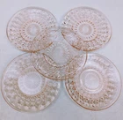 Jeanette Glass Buttons & Bows Pink Depression Glass 6"  Saucers 5 Pc Set  *Read*