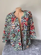 Coldwater Creek 👀 Floral Tropical Ruched Sleeve Blazer Women’s Sz 24 3x Coastal