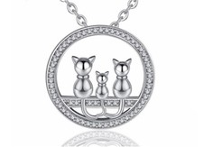 KX Rimorchio Famiglia Di Gatti 3 Gattini Argento Sterling 925