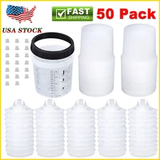 50 Pack 20-Ounce Disposable Paint Spray Gun Cup Liners and Lid System Kit Set