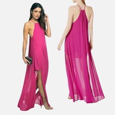 Show Me Your MuMu Bronte Maxi Dress Size XS Fuchsia Pop Pink Side Slits Chiffon