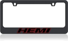 Black Hemi Logo Premium Carbon Stainless Steel License Plate Frame