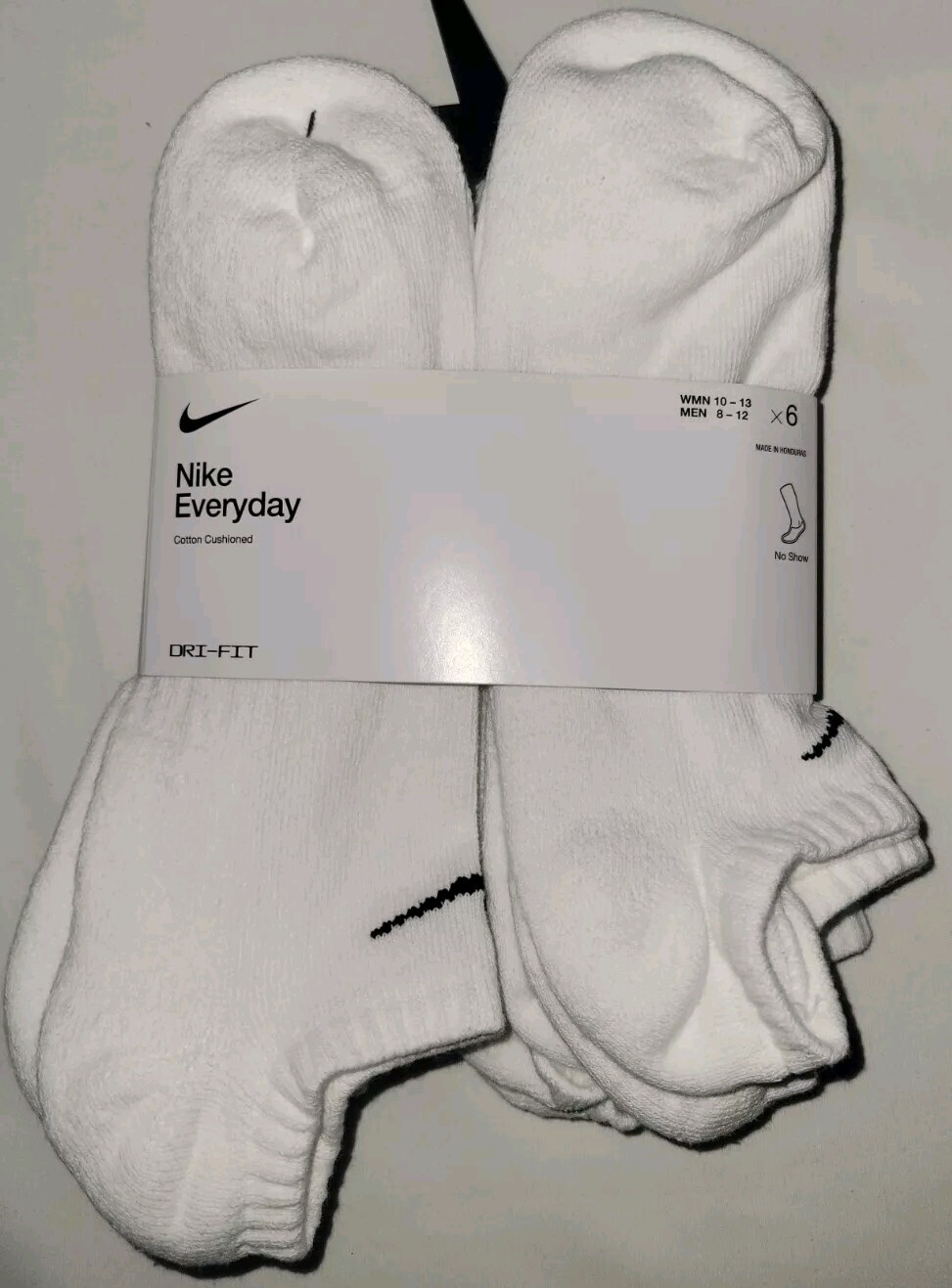 Nike White Everyday Cushion No-Show Socks 6 Pack for Men Size 8-12 SX7675-100 $24-image