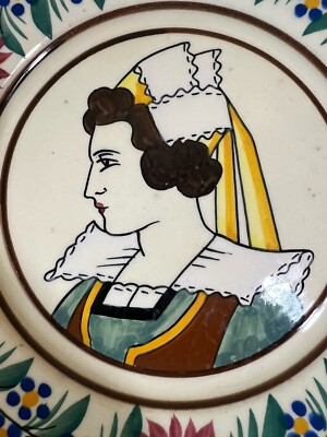 フランスHB Quimper 手描きプレート 1966年 HB Quimper Woman Portrait Plate France Faience Folk | eBay