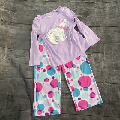 Girl s Circo Polar Bear Polka Dot Pajama Set XS 4/5 Fleece Pants Shirt
