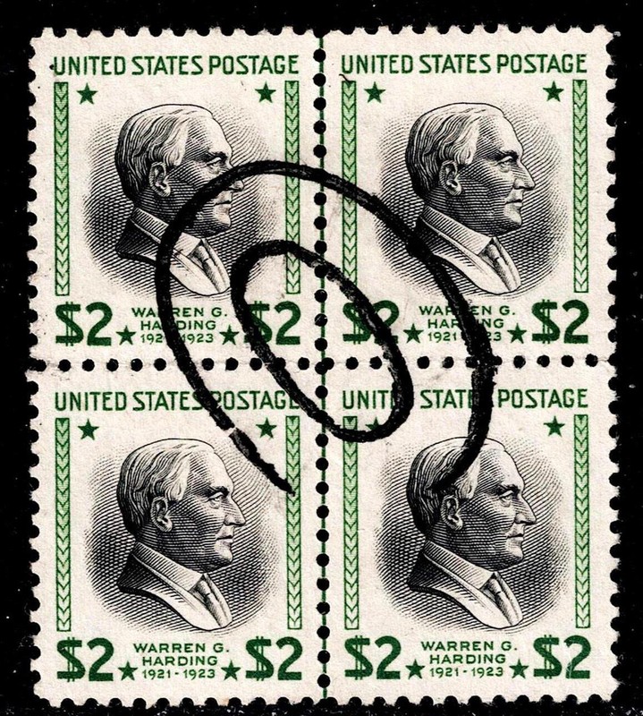 US 833 used vertical line block -$2 Harding -nice cancel  ecy