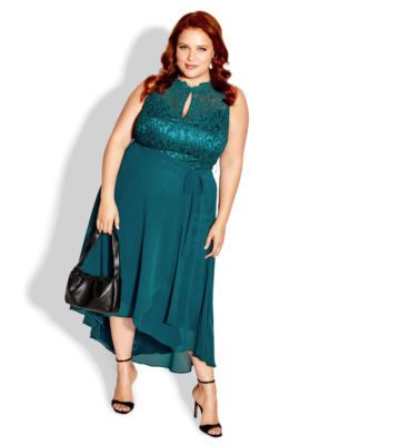 City Chic Womens Plus Size Hi Lo Lover Midi Dress Sleeveless - Teal | eBay