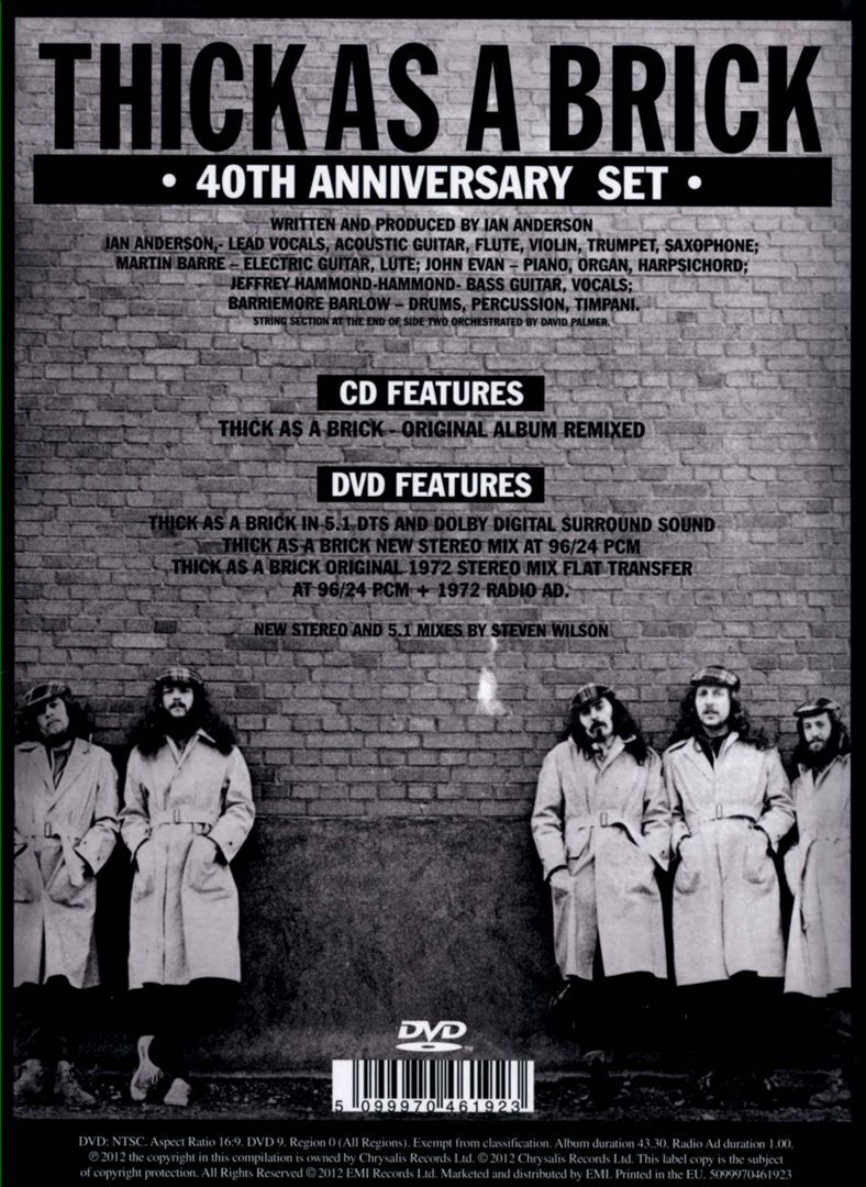 JETHRO TULL THICK AS A BRICK [40TH ANNIVERSARY] [CD/DVD] NEW CD & DVD