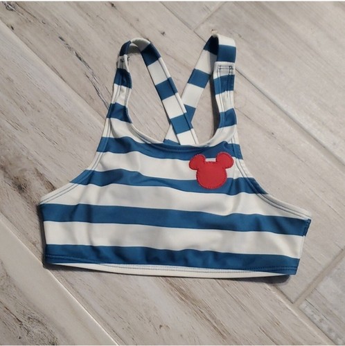 Junk Food Disney Girls Medium Bikini Swim Top Blue White Stripes Mickey Mouse