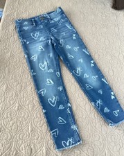 Girl's Jeggings Light Denim With Heart Pattern Wonder Nation M 7/8 Frayed Hem