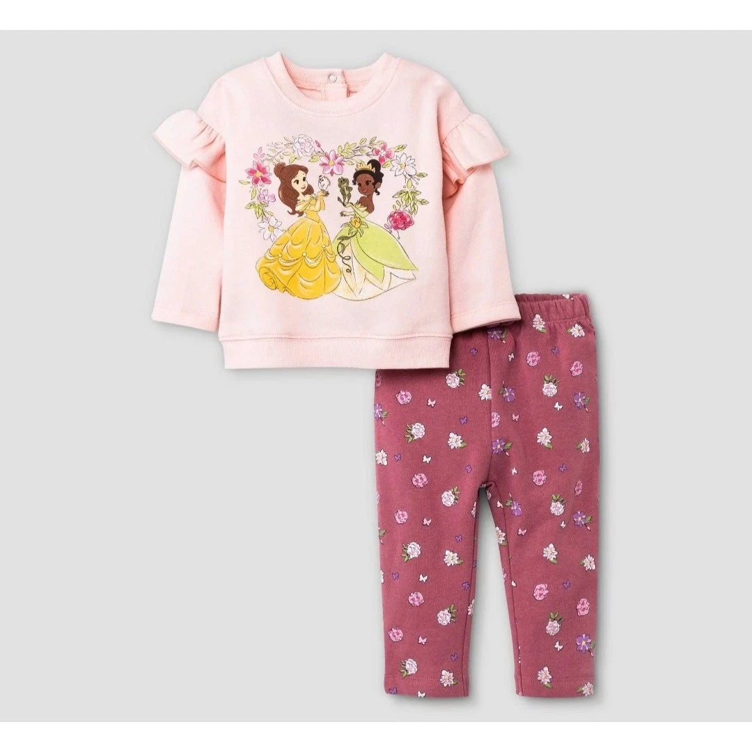 Disney Baby Princess Pink Floral Long Sleeve Top & Pants 2-Piece Set 12m