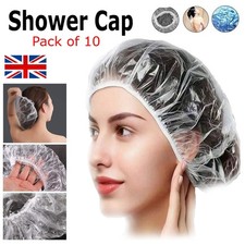 Pack Of 10 Disposable Waterproof Shower Caps Plastic Elastic Bath Cap for Womens