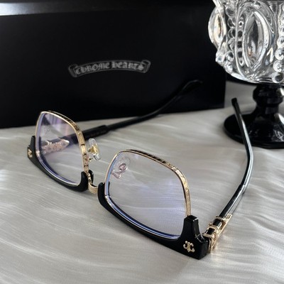 Chrome Style Hearts Glasses Unisex Eyewear 55-16-143 Black Gold Frame + Case