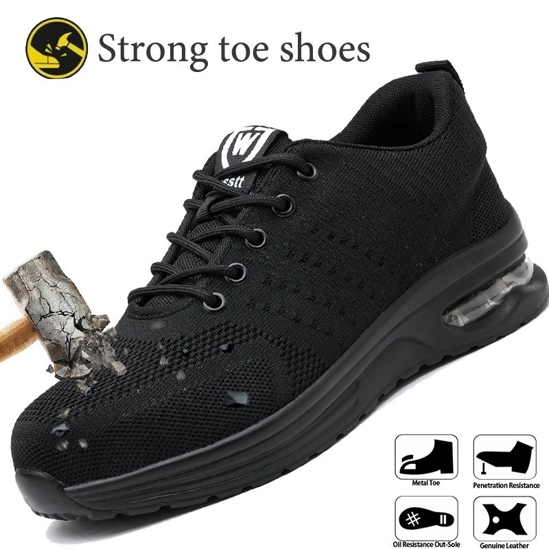 Mens Mesh Indestructible Work shoes Sports Steel Toe Safety Shoes Sneaker black