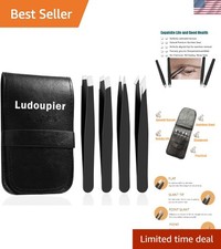 Precision Tweezers Set for Eyebrow  Facial Hair Removal - Travel Case Included