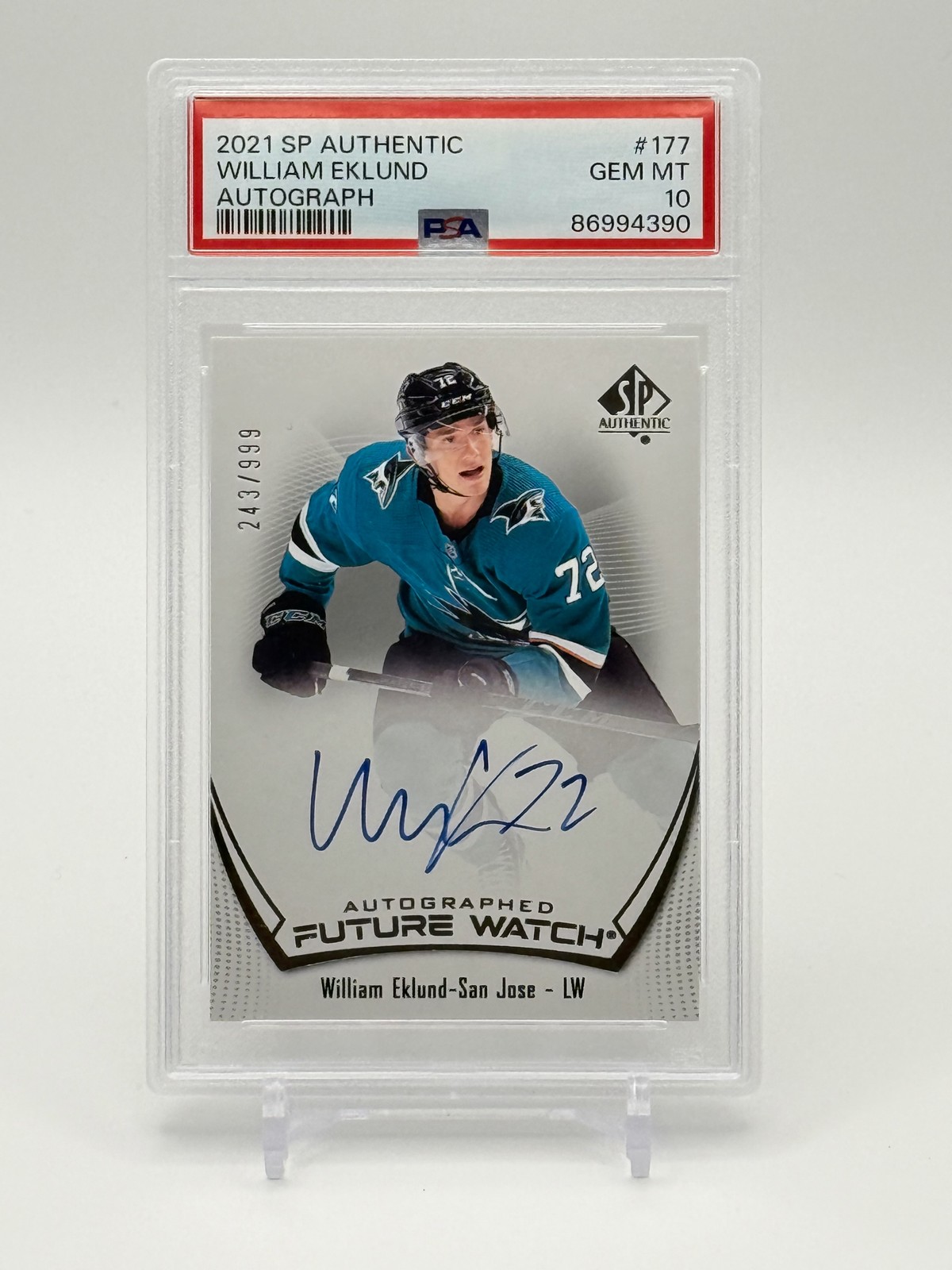 2021-22 SP Authentic William Eklund #177 Future Watch Auto Rookie 014/999 PSA 10