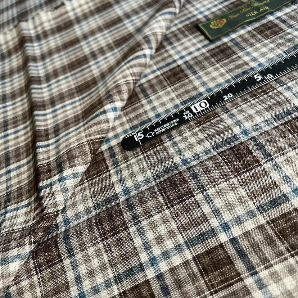 Loro Piana SILK AIR Jacketing Fabric 2.20m - Wool Silk Linen - Brown Blue Plaid - Image 4 of 4
