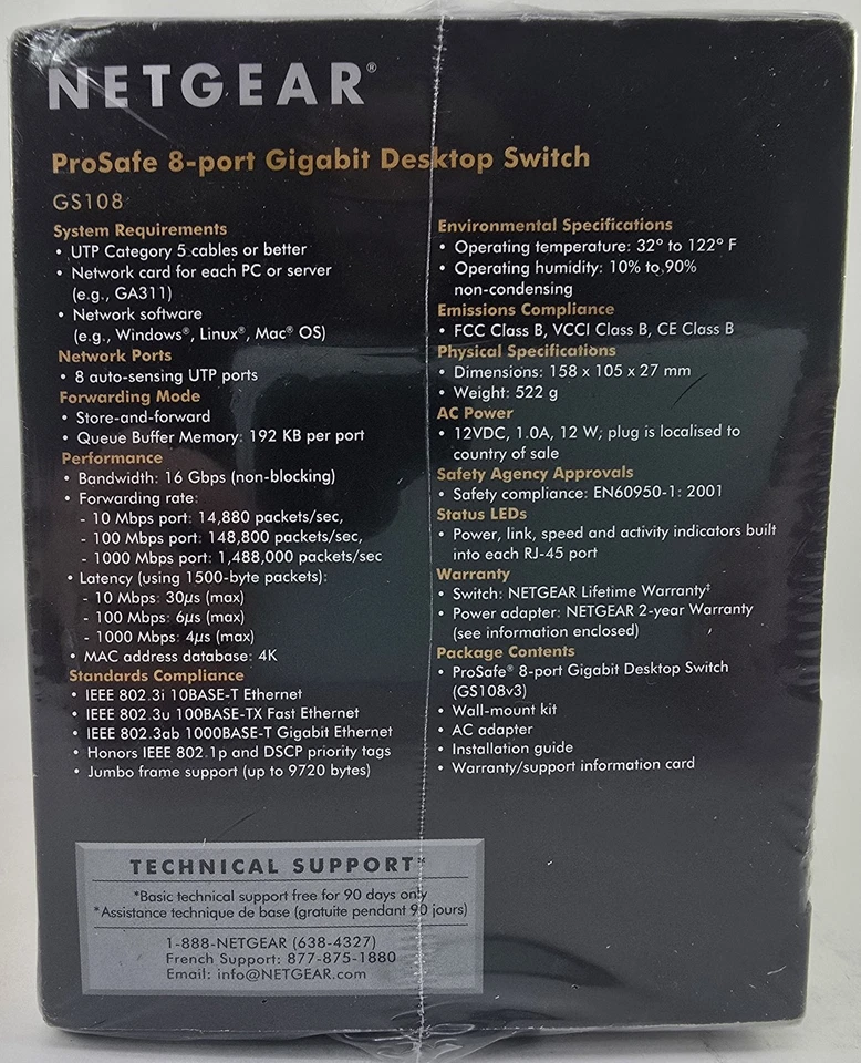Netgear Prosafe 8 Port Gigabit Switch GS108 10/100/1000 Mbps New in Box - Image 4 of 4
