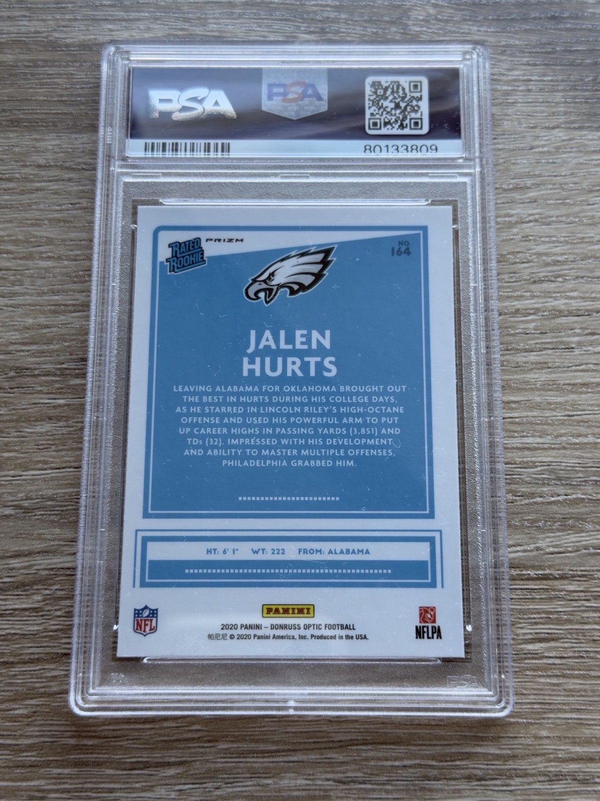 Panini 2020 Donruss Optic Rated Rookies Jalen Hurts Green Velocity #164 RC view 2