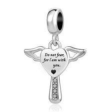 Angel Wing Charm for Bracelets Heart Cross Pendant Silver Clear CZ Dangle Charms