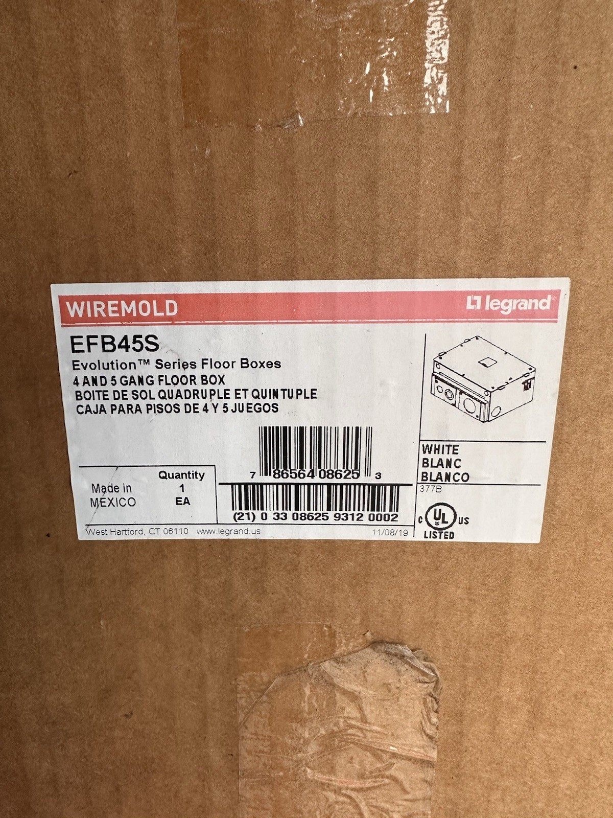 Legrand Wiremold EFB45S Evolution 4 5  Gang Rectangular Floor Box Ships Free