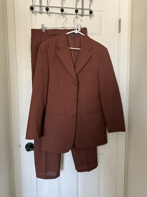 Vittorio St Angelo Mens Suit 38R Jacket 32R Pants Brick Brown Red Trousers Set