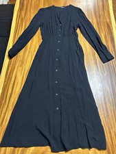 Uniqlo Flare Dress M Long Sleeve V-Neck Front Button Gray