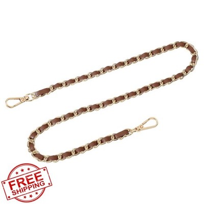 uxcell 24'' Dark Brown Leather Purse Chain Strap, Gold Hardware