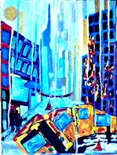 Original painting The Burning City abstract impressionist 18x24x1 large art pb